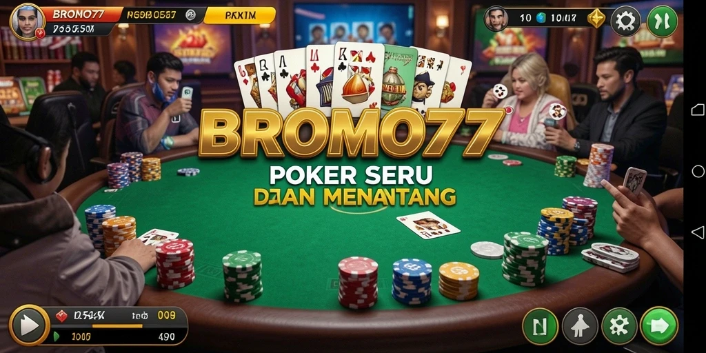 Screenshot gameplay BROMO77 dengan tampilan meja poker yang menarik.