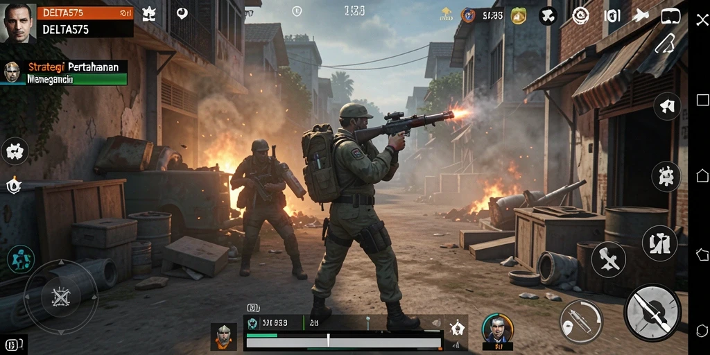 Tampilan mendebarkan dari gameplay Tower Defense di DELTA575.