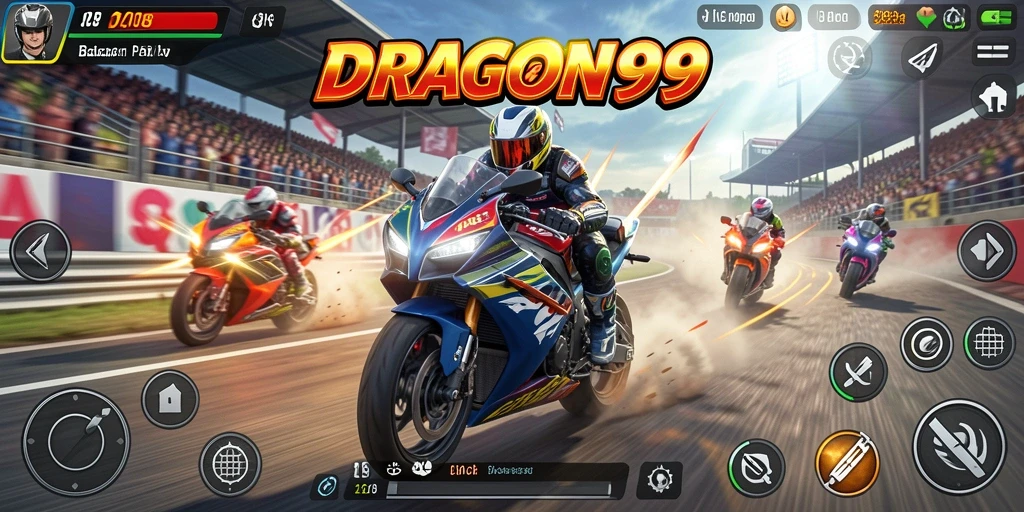 Screenshot DRAGON99 menampilkan aksi balapan motor yang mendebarkan.
