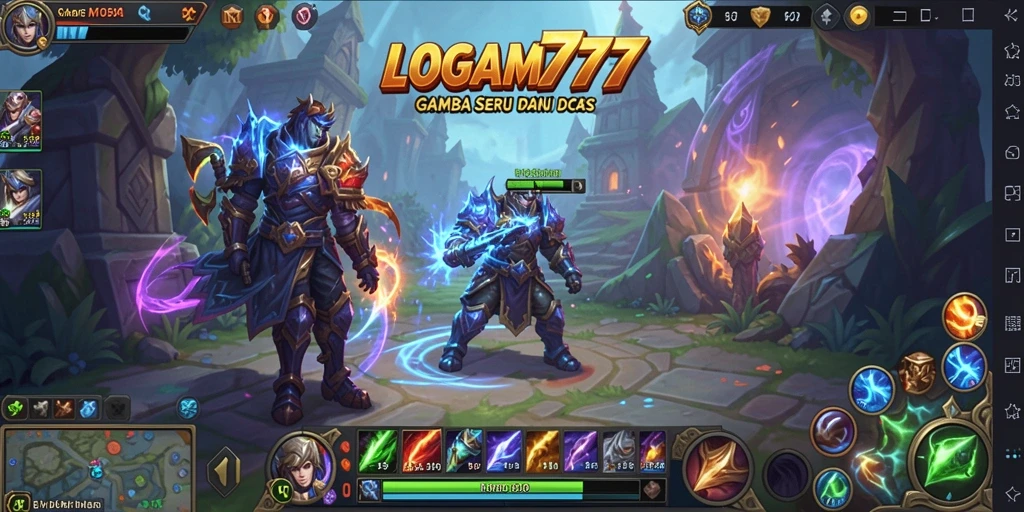 Screenshot LOGAM777 menampilkan aksi intens dalam gameplay MOBA.