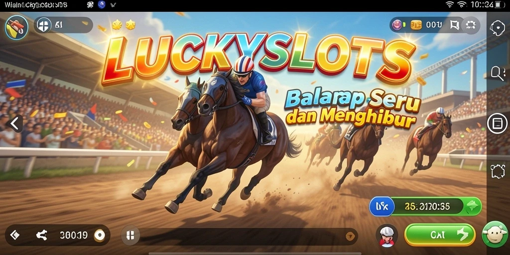 Screenshot gameplay <strong>LUCKYSLOTS</strong> menampilkan aksi balap yang mendebarkan.