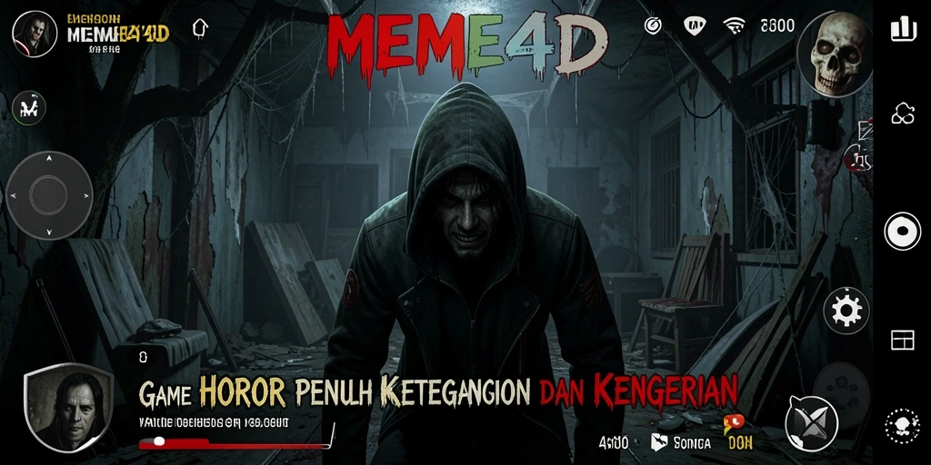 Screenshot gameplay <strong>MEME4D</strong> menampilkan suasana horor yang menegangkan.