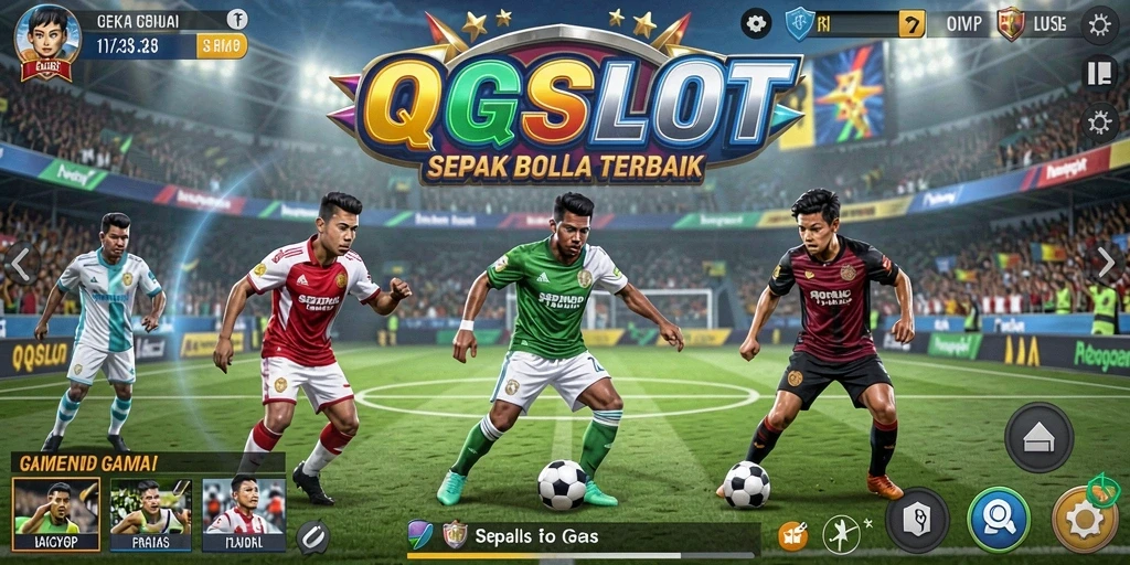 Tampilan gameplay seru dalam QQSLOT menampilkan aksi sepak bola nyata.